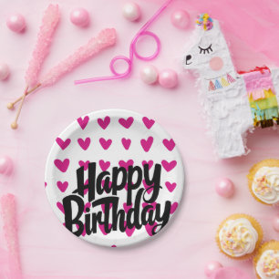 Assiettes En Carton Plaque en papier d'anniversaire rose Coeur heureux