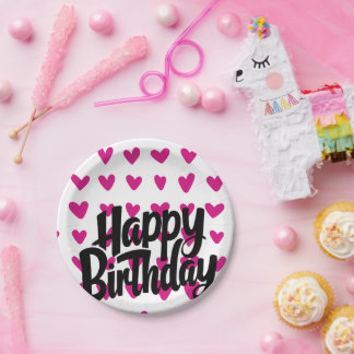 Assiettes En Carton Plaque en papier d'anniversaire rose Coeur heureux