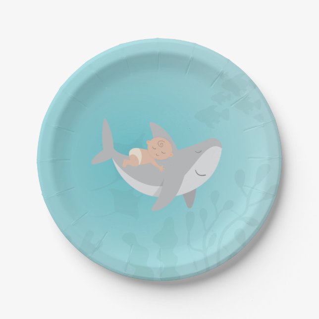Assiettes En Carton Plaque en papier de Baby shower de requin doux (Devant)