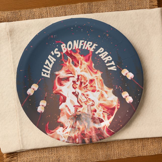 Assiettes En Carton Plaque en papier de feu de camp rustique et de mar (Rustic Bonfire and Marshmallows Paper Plate
)
