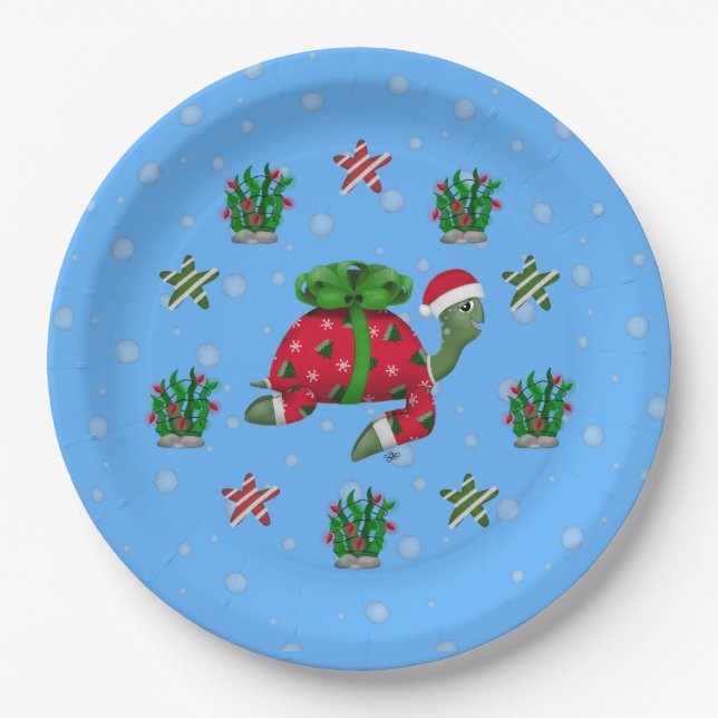 Assiettes En Carton Plaque en papier de la tortue de Noël (Devant)