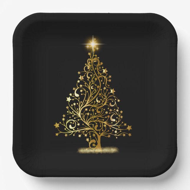 Assiettes En Carton Plaque en papier de l'arbre de Noël or (Recto)