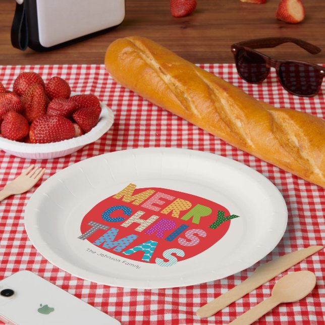 Assiettes En Carton Plaque en papier de Noël Joyeux personnalisé (Pique-nique)