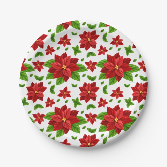 Assiettes En Carton Plaque en papier de Noël Poinsettia (Devant)