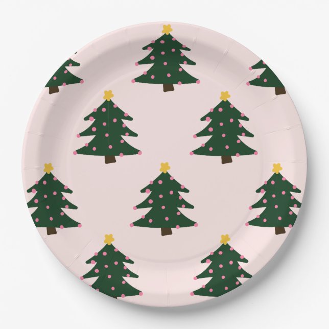 Assiettes En Carton Plaque en papier de Noël rose (Devant)