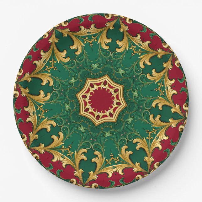 Assiettes En Carton Plaque en papier de Noël rouge vert (Devant)