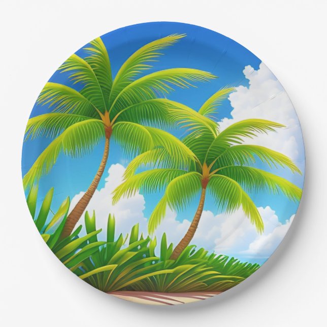 Assiettes En Carton Plaque en papier de palmier tropicale (Devant)