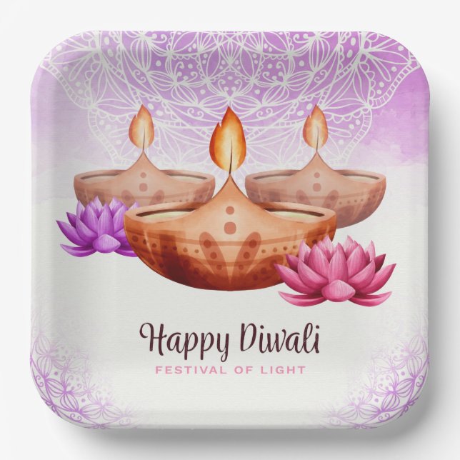 Assiettes En Carton Plaque en papier Diwali (Recto)