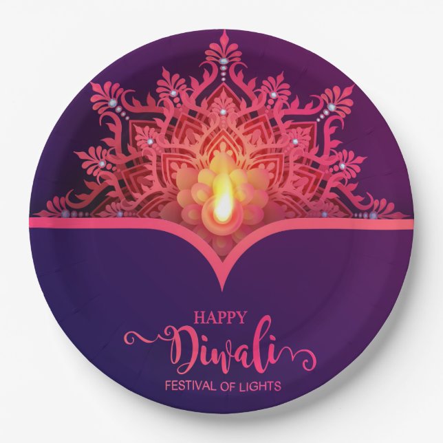 Assiettes En Carton Plaque en papier Diwali (Devant)