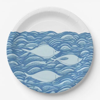 Assiettes En Carton Plaque en papier d'océan et de poissons ondulés