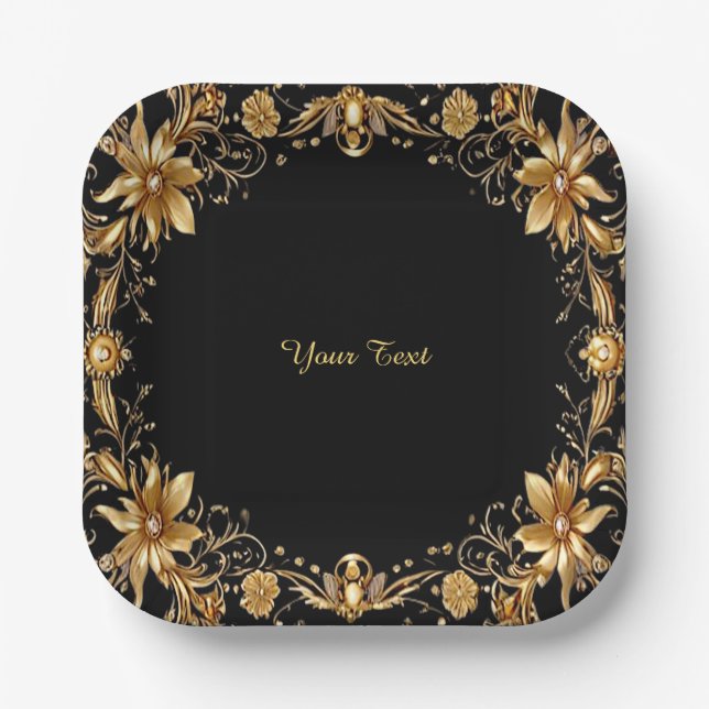 Assiettes En Carton Plaque en papier doré (Recto)