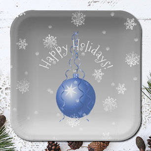 Assiettes En Carton Plaque en papier d'ornement de Noël fantaisie bleu