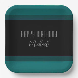 Assiettes En Carton Plaque en papier Emerald et Black "Happy Birthday"