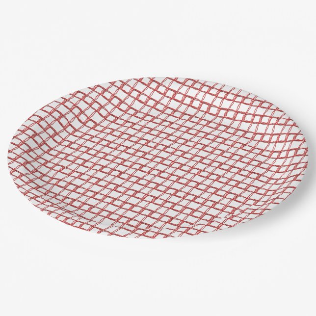 Assiettes En Carton Plaque en papier - Fibres rouges tissées (Angle)