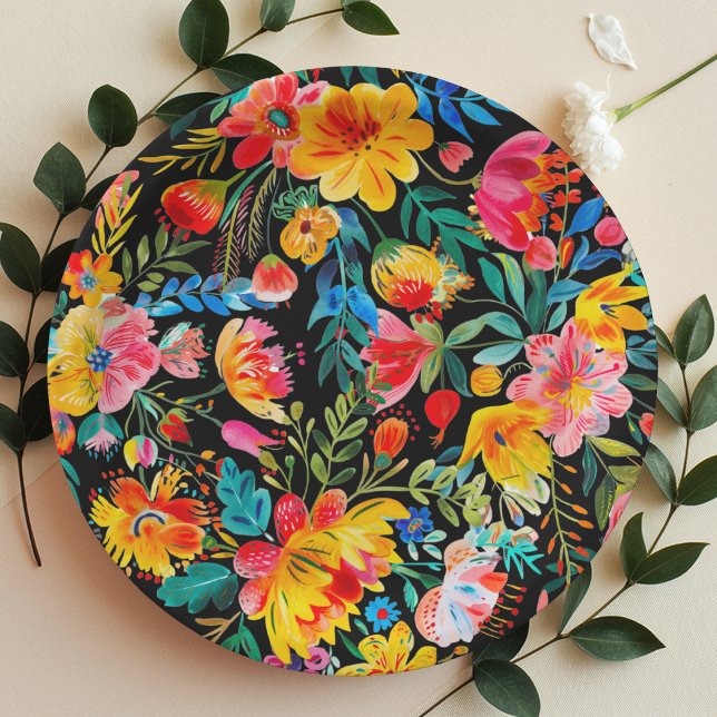 Assiettes En Carton Plaque en papier Fiesta Florale Mexicaine noire (Créateur téléchargé)