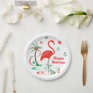 Assiettes En Carton Plaque en papier Flamant rose de Noël rouge