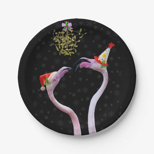 Assiettes En Carton Plaque en papier Flamants roses de fête (Devant)