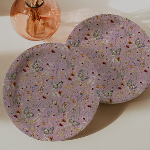 Assiettes En Carton Plaque en papier Fleur sauvage rose