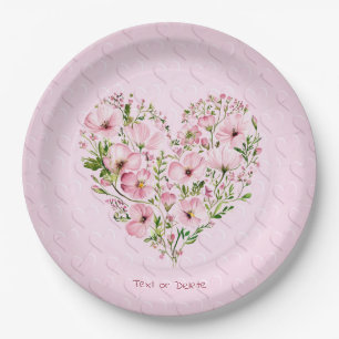 Assiettes En Carton Plaque en papier floral rose de coeur