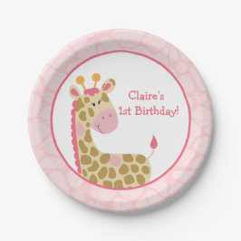 Assiettes En Carton Plaque en papier Giraffe rose avec personnalisatio
