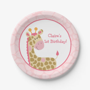Assiettes En Carton Plaque en papier Giraffe rose avec personnalisatio