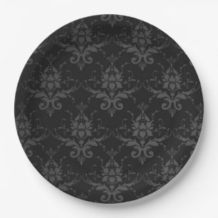 Assiettes En Carton Plaque en papier gothique Motif Brocade noir