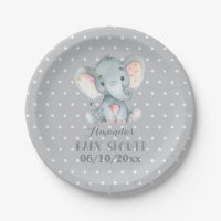Plaque en papier gris Baby shower éléphant
