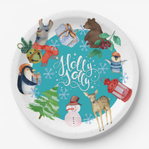 Assiettes En Carton Plaque en papier Holly Jolly