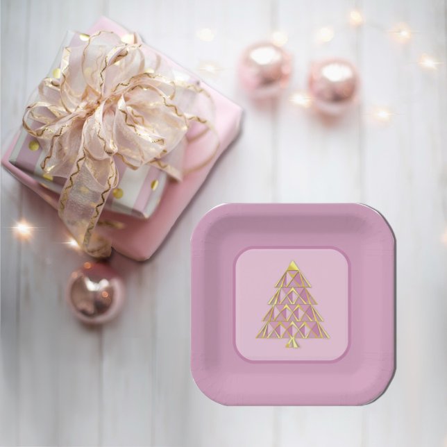 Assiettes En Carton Plaque en papier Joyoux Noel rose (Créateur téléchargé)
