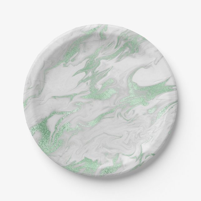 Assiettes En Carton Plaque en papier marbré vert (Devant)