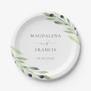 Assiettes En Carton plaque en papier mariage à branche d'olivier