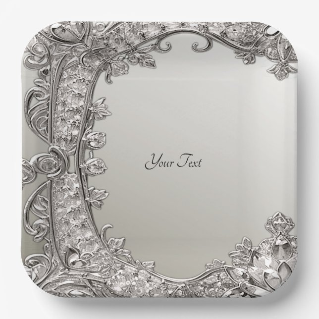 Assiettes En Carton Plaque en papier moderne ornée d'argent (Recto)