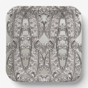 Assiettes En Carton Plaque en papier moderne ornée d'argent