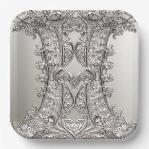 Assiettes En Carton Plaque en papier moderne ornée d'argent