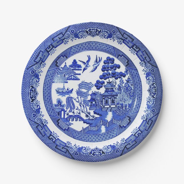 Assiettes En Carton Plaque en papier Motif bleu saule (Devant)