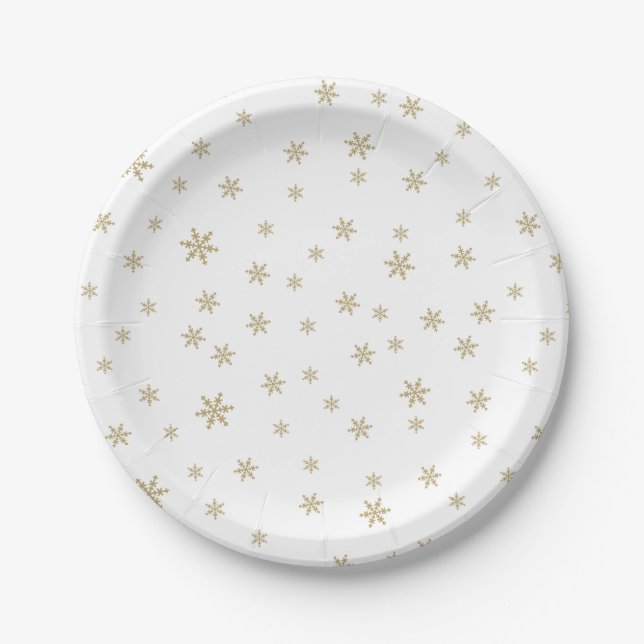 Assiettes En Carton Plaque en papier Motif Gold Snowflakes (Devant)