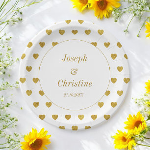 Assiettes En Carton Plaque en papier Motif Gold White Mariage Hearts