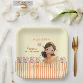 Assiettes En Carton Plaque en papier orange Little Princess