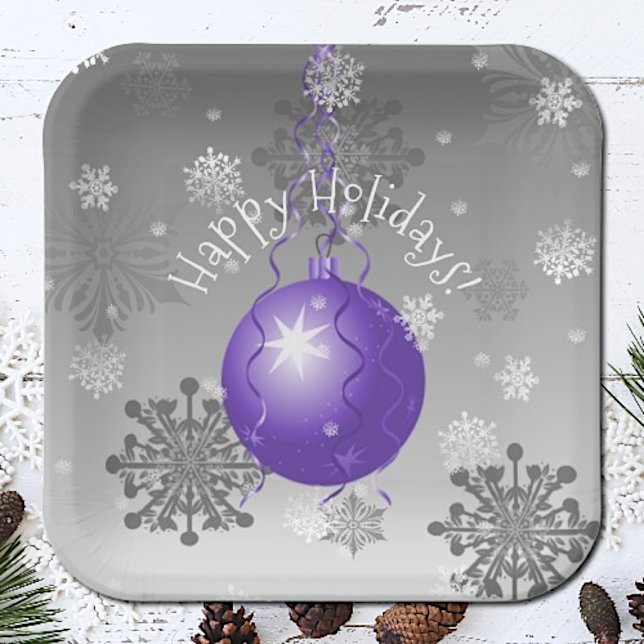 Assiettes En Carton Plaque en papier ornement de Noël mauve (Purple Fancy Christmas Ornament Paper Plates)