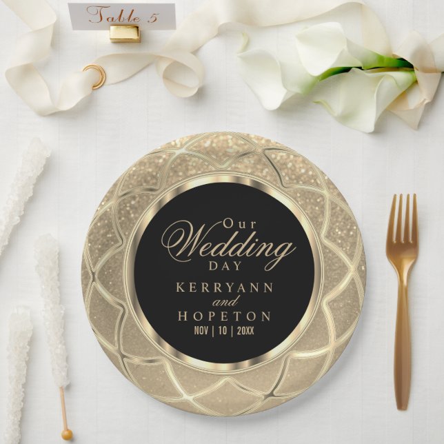 Assiettes En Carton Plaque en papier Parties scintillant or (Mariage)