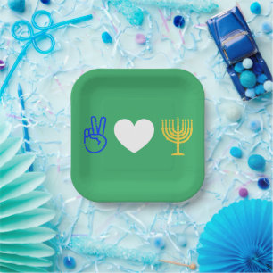 Assiettes En Carton Plaque en papier Peace Love & Hanoukka