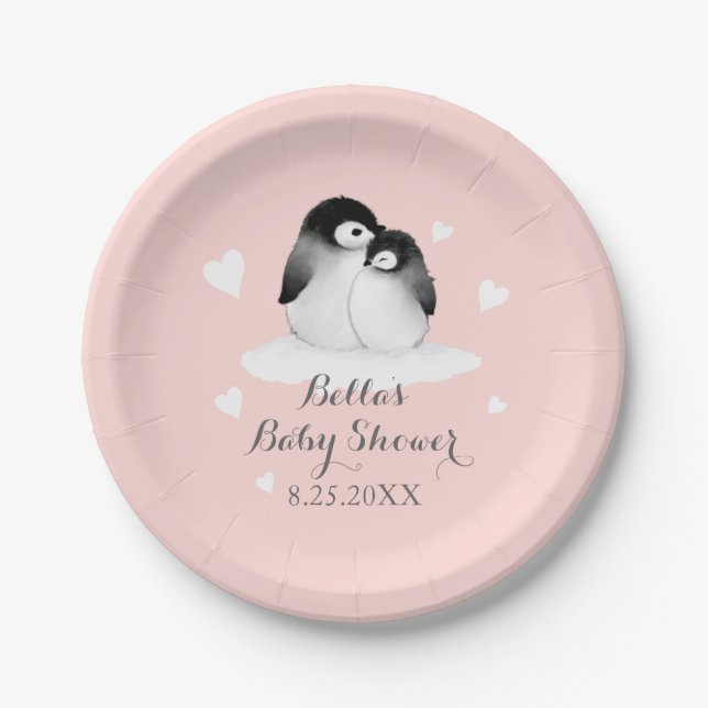 Assiettes En Carton Plaque en papier Pingouin Rose (Devant)