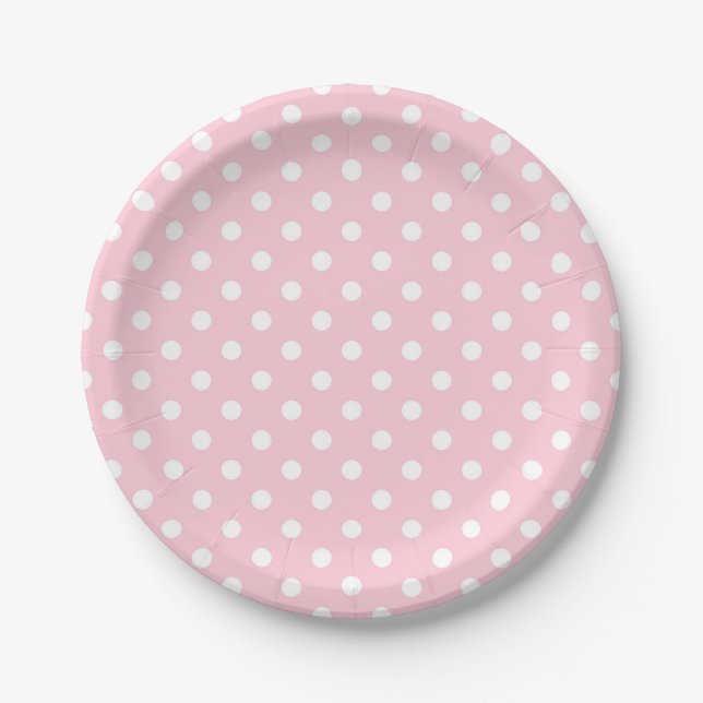 Assiettes En Carton Plaque en papier Pois rose et blanc (Devant)