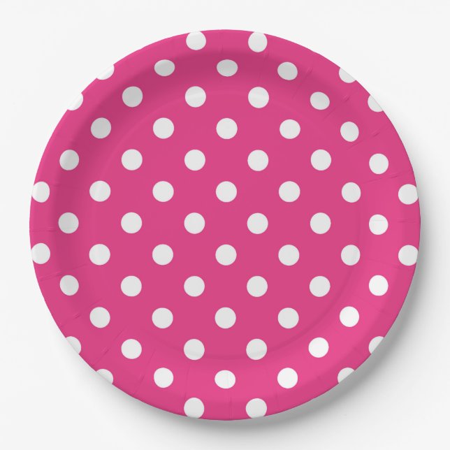 Assiettes En Carton Plaque en papier Pois rose et blanc chaud (Devant)