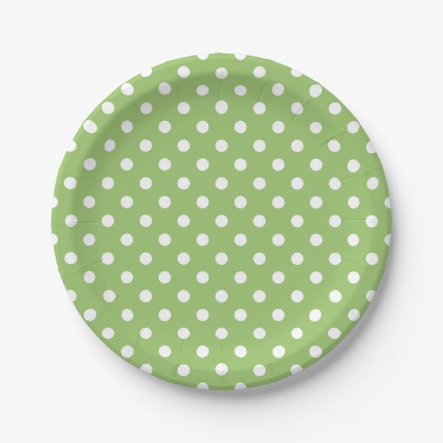 Assiettes En Carton Plaque en papier Pois vert et blanc (Devant)