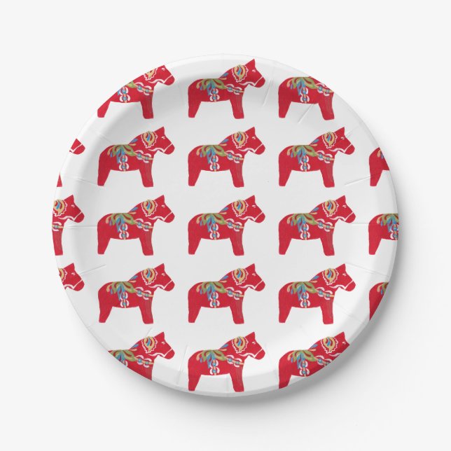 Assiettes En Carton Plaque en papier Red Dala Horse (Devant)