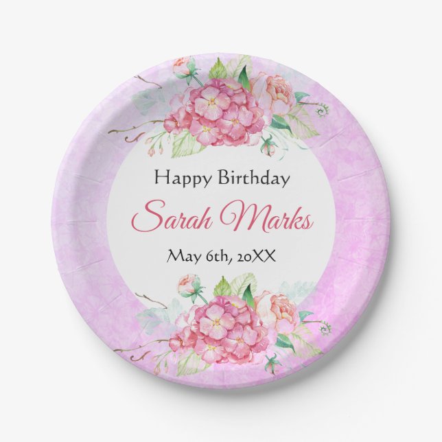 Assiettes En Carton Plaque en papier rose d'anniversaire (Devant)