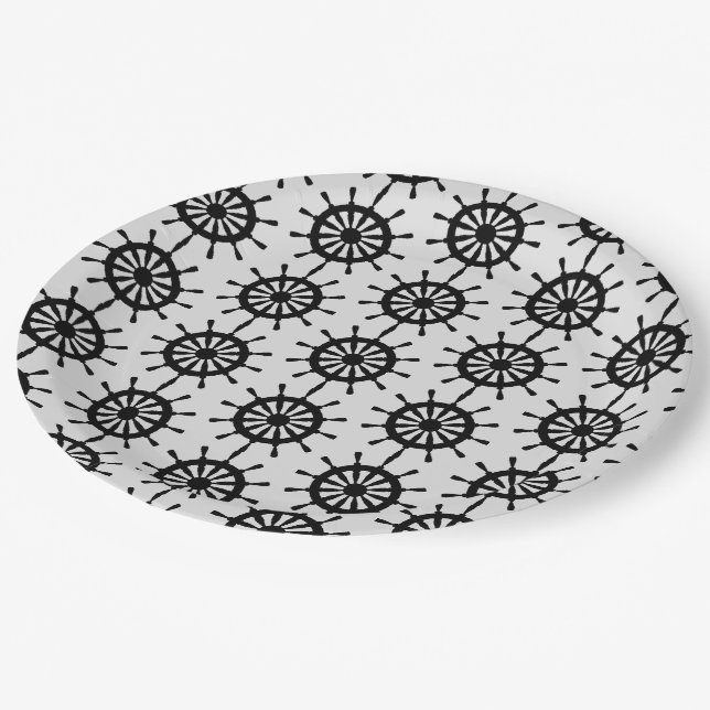 Assiettes En Carton Plaque en papier - Roues de navire noir (Angle)