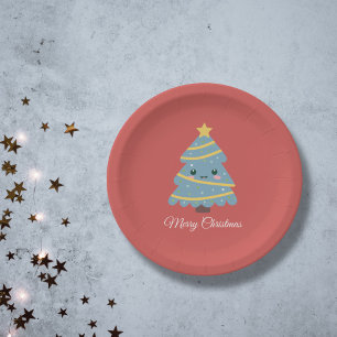 Assiettes En Carton Plaque en papier rouge avec arbre de Noël Kawaii