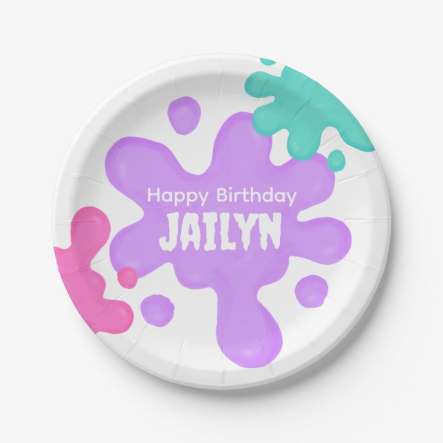 Assiettes En Carton Plaque en papier violet mince d'anniversaire (Devant)